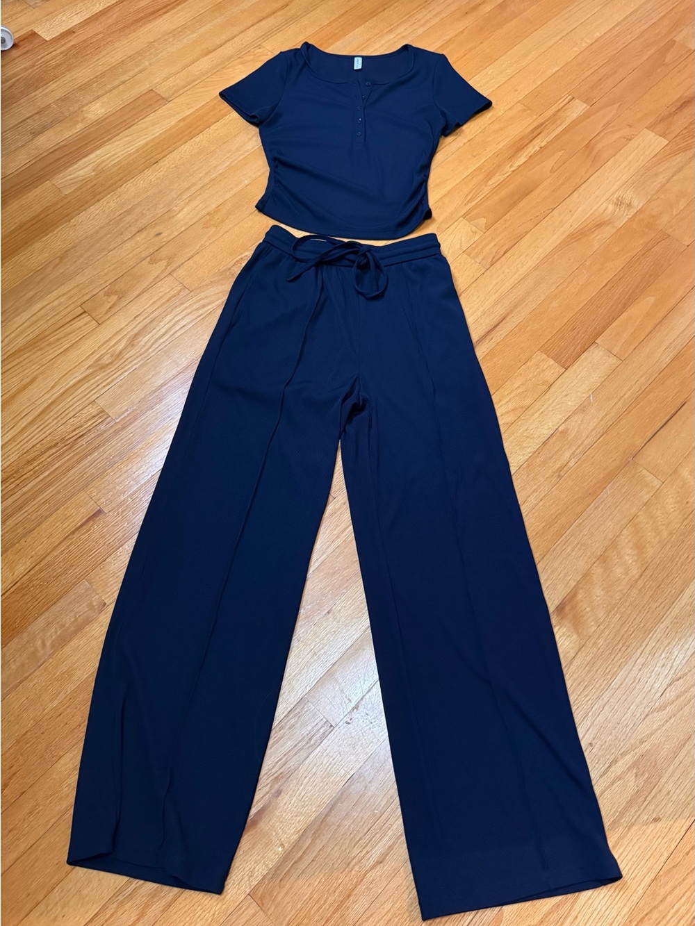 Wide-Leg Navy Drawstring Pants for Women